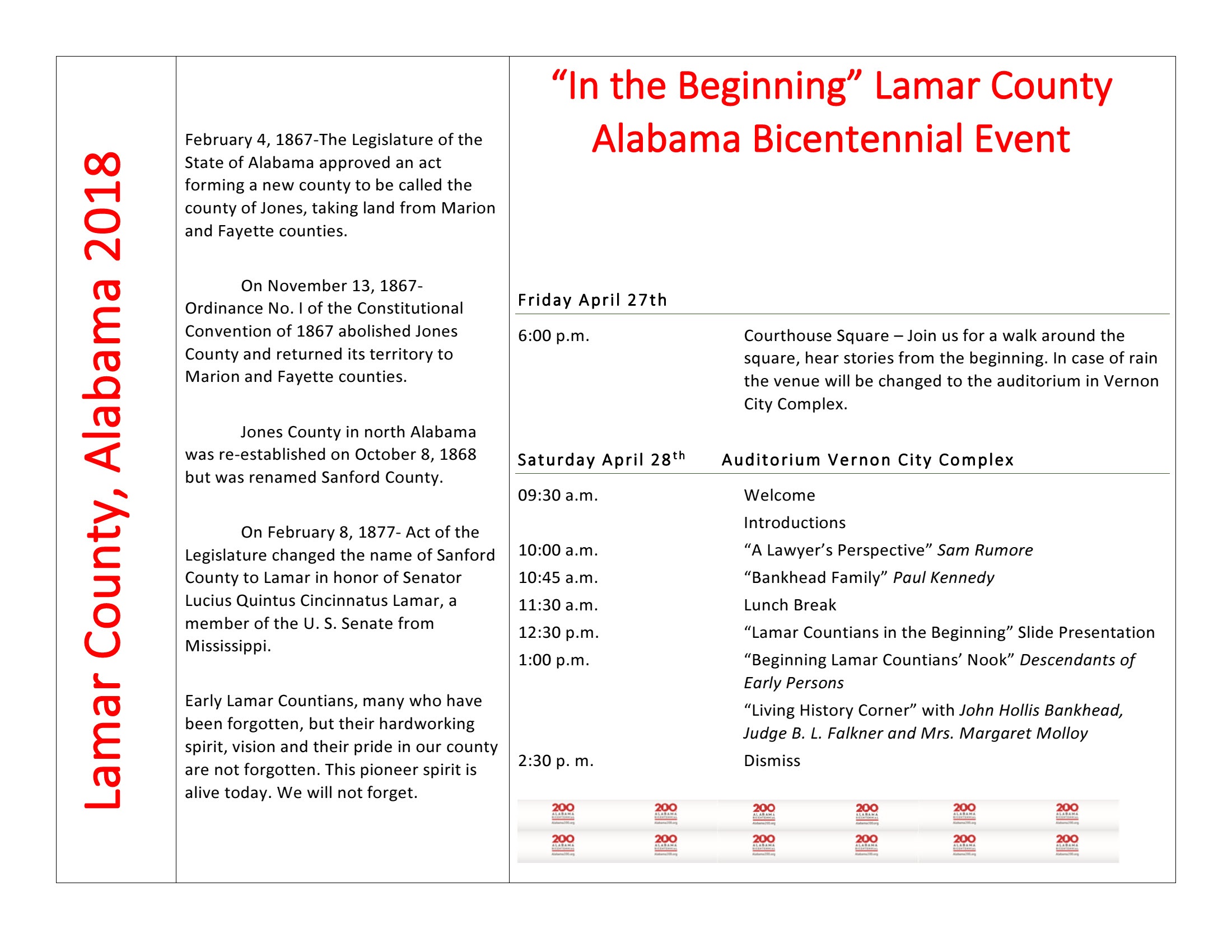 April Schedule of events